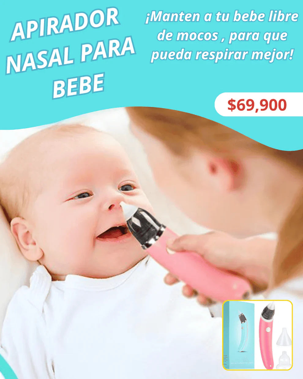 Super aspirador nasal para bebes Premium, Respiración sin Complicaciones