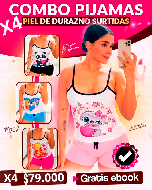 combo X4 ¡La pijama más cómoda que vas a probar! 😍 diseños Surtidos